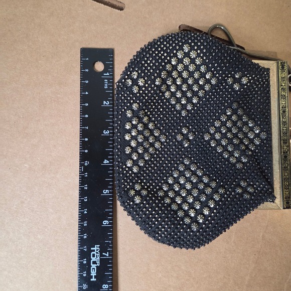 Vintage Beaded Evening Bag Kiss Clasp Purse Gold Accents Chain Hong Kong Studded - Picture 10 of 10